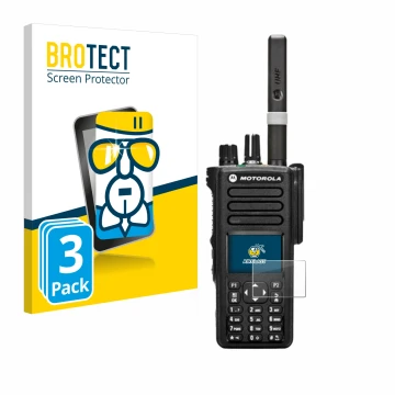 Vorderseite einer Produktverpackung mit dem Markenlogo BROTECT. Daneben ist das Gerät Motorola DP4800 mit dem zugehörigen Disp