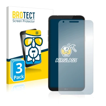 Vorderseite einer Produktverpackung mit dem Markenlogo BROTECT. Daneben ist das Gerät LG Q6 mit dem zugehörigen Displayschutz 