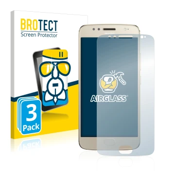 Vorderseite einer Produktverpackung mit dem Markenlogo BROTECT. Daneben ist das Gerät Motorola Moto G5S mit dem zugehörigen Di