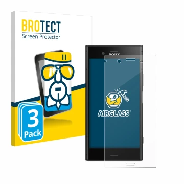 Vorderseite einer Produktverpackung mit dem Markenlogo BROTECT. Daneben ist das Gerät Sony Xperia XZ1 mit dem zugehörigen Disp