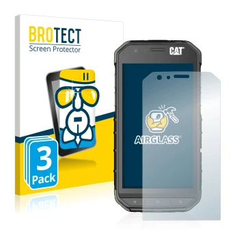 Vorderseite einer Produktverpackung mit dem Markenlogo BROTECT. Daneben ist das Gerät Caterpillar Cat S31 mit dem zugehörigen 