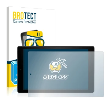 Vorderseite einer Produktverpackung mit dem Markenlogo BROTECT. Daneben ist das Gerät Amazon Fire HD 10 2017 (7. Gen.) mit dem