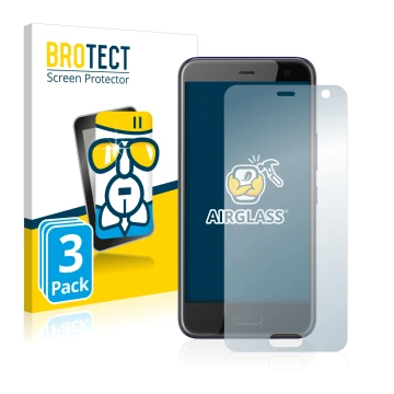 Vorderseite einer Produktverpackung mit dem Markenlogo BROTECT. Daneben ist das Gerät HTC U11 Life mit dem zugehörigen Display