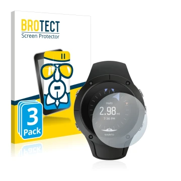 Vorderseite einer Produktverpackung mit dem Markenlogo BROTECT. Daneben ist das Gerät Suunto Spartan Trainer Wrist HR mit dem 