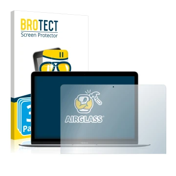 Vorderseite einer Produktverpackung mit dem Markenlogo BROTECT. Daneben ist das Gerät Apple MacBook Retina 12