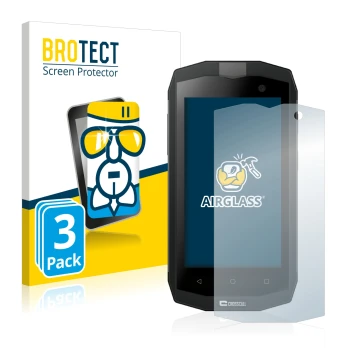 Vorderseite einer Produktverpackung mit dem Markenlogo BROTECT. Daneben ist das Gerät Crosscall Trekker M1 mit dem zugehörigen