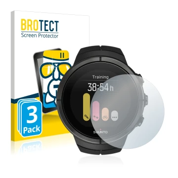 Vorderseite einer Produktverpackung mit dem Markenlogo BROTECT. Daneben ist das Gerät Suunto Spartan Ultra mit dem zugehörigen