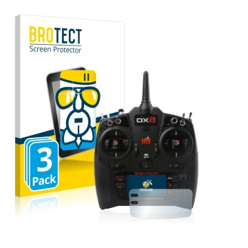 Vorderseite einer Produktverpackung mit dem Markenlogo BROTECT. Daneben ist das Gerät Spektrum DX8 G2 mit dem zugehörigen Disp