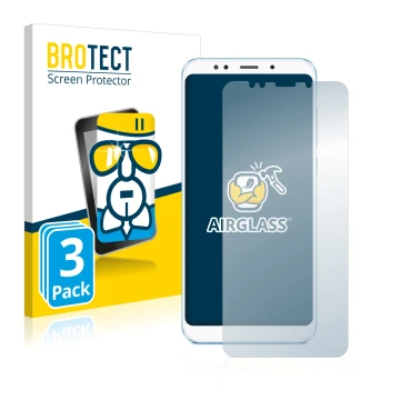 Vorderseite einer Produktverpackung mit dem Markenlogo BROTECT. Daneben ist das Gerät Xiaomi Redmi 5 Plus mit dem zugehörigen 