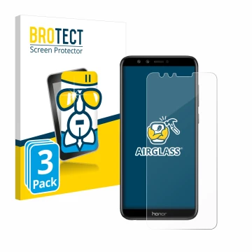 Vorderseite einer Produktverpackung mit dem Markenlogo BROTECT. Daneben ist das Gerät Honor 9 Lite mit dem zugehörigen Display