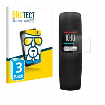 Vorderseite einer Produktverpackung mit dem Markenlogo BROTECT. Daneben ist das Gerät Garmin Vivofit 4 mit dem zugehörigen Dis