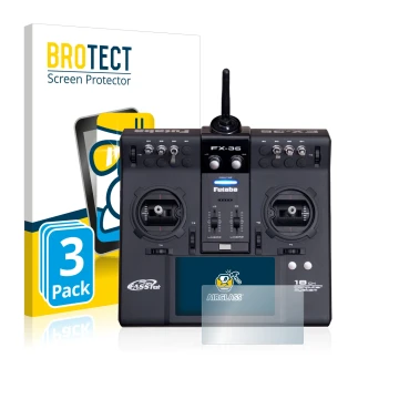 Vorderseite einer Produktverpackung mit dem Markenlogo BROTECT. Daneben ist das Gerät Robbe Futaba FX-36 mit dem zugehörigen D