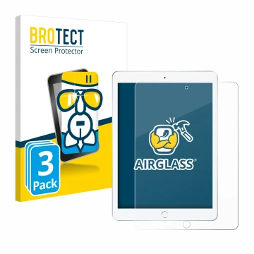 Vorderseite einer Produktverpackung mit dem Markenlogo BROTECT. Daneben ist das Gerät Apple iPad 9.7