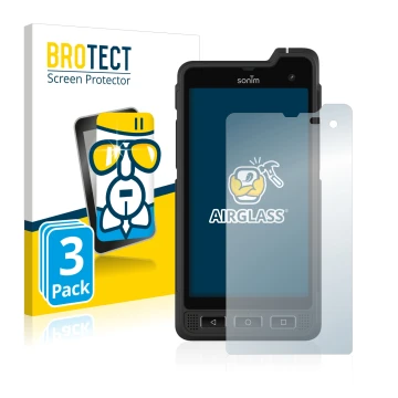 Vorderseite einer Produktverpackung mit dem Markenlogo BROTECT. Daneben ist das Gerät Sonim XP8 mit dem zugehörigen Displaysch