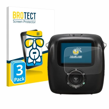 Vorderseite einer Produktverpackung mit dem Markenlogo BROTECT. Daneben ist das Gerät Fujifilm Instax Square SQ10 mit dem zuge