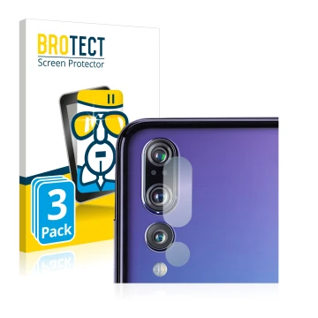 Vorderseite einer Produktverpackung mit dem Markenlogo BROTECT. Daneben ist das Gerät Huawei P20 Pro (NUR Kameraschutz) mit de