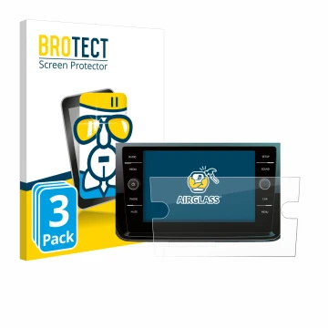 Vorderseite einer Produktverpackung mit dem Markenlogo BROTECT. Daneben ist das Gerät Volkswagen Polo 2018 Composition Media 8