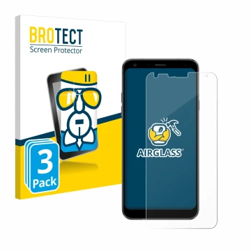 Vorderseite einer Produktverpackung mit dem Markenlogo BROTECT. Daneben ist das Gerät LG Q7 mit dem zugehörigen Displayschutz 