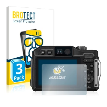 Vorderseite einer Produktverpackung mit dem Markenlogo BROTECT. Daneben ist das Gerät Panasonic Lumix DC-FT7 mit dem zugehörig