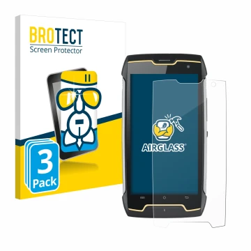 Vorderseite einer Produktverpackung mit dem Markenlogo BROTECT. Daneben ist das Gerät Cubot King Kong mit dem zugehörigen Disp