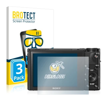 Vorderseite einer Produktverpackung mit dem Markenlogo BROTECT. Daneben ist das Gerät Sony Cyber-Shot DSC-RX100 VI mit dem zug