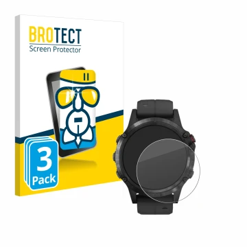 Vorderseite einer Produktverpackung mit dem Markenlogo BROTECT. Daneben ist das Gerät Garmin Fenix 5 Plus (47 mm) mit dem zuge