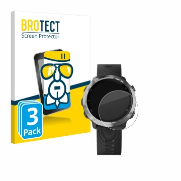 Vorderseite einer Produktverpackung mit dem Markenlogo BROTECT. Daneben ist das Gerät Garmin Forerunner 645 Music mit dem zuge