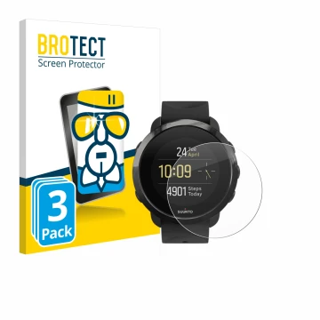 Vorderseite einer Produktverpackung mit dem Markenlogo BROTECT. Daneben ist das Gerät Suunto 3 Fitness mit dem zugehörigen Dis