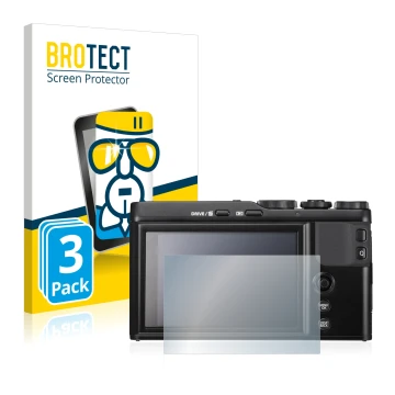 Vorderseite einer Produktverpackung mit dem Markenlogo BROTECT. Daneben ist das Gerät Fujifilm XF10 mit dem zugehörigen Displa