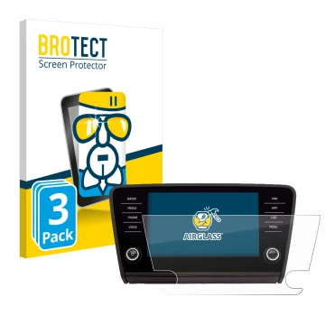 Vorderseite einer Produktverpackung mit dem Markenlogo BROTECT. Daneben ist das Gerät Skoda Amundsen Superb 2018 Infotainment 
