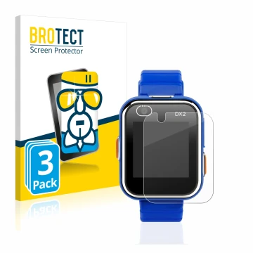 Vorderseite einer Produktverpackung mit dem Markenlogo BROTECT. Daneben ist das Gerät Vtech Kidizoom Smart Watch DX2 mit dem z
