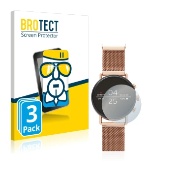 Vorderseite einer Produktverpackung mit dem Markenlogo BROTECT. Daneben ist das Gerät Skagen Smartwatch Falster 40mm mit dem z