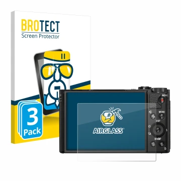 Vorderseite einer Produktverpackung mit dem Markenlogo BROTECT. Daneben ist das Gerät Sony Cyber-Shot DSC-HX99 mit dem zugehör