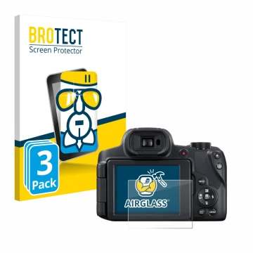 Vorderseite einer Produktverpackung mit dem Markenlogo BROTECT. Daneben ist das Gerät Canon PowerShot SX70 HS mit dem zugehöri
