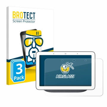 Vorderseite einer Produktverpackung mit dem Markenlogo BROTECT. Daneben ist das Gerät Google Home Hub mit dem zugehörigen Disp