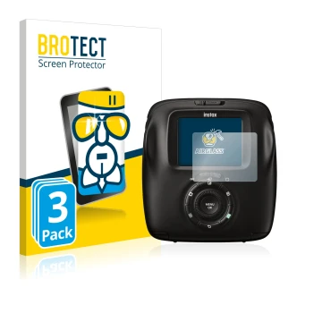 Vorderseite einer Produktverpackung mit dem Markenlogo BROTECT. Daneben ist das Gerät Fujifilm Instax Square SQ20 mit dem zuge