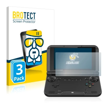 Vorderseite einer Produktverpackung mit dem Markenlogo BROTECT. Daneben ist das Gerät GPD XD Plus 7.0 mit dem zugehörigen Disp
