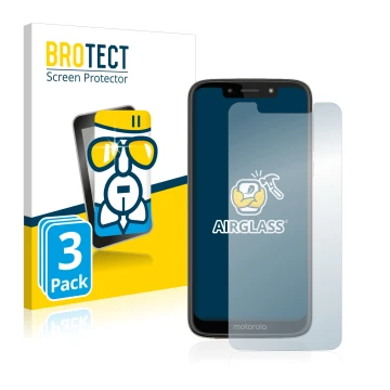 Vorderseite einer Produktverpackung mit dem Markenlogo BROTECT. Daneben ist das Gerät Motorola Moto G7 Play mit dem zugehörige