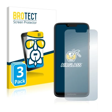 Vorderseite einer Produktverpackung mit dem Markenlogo BROTECT. Daneben ist das Gerät Motorola Moto G7 Power mit dem zugehörig
