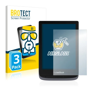 Vorderseite einer Produktverpackung mit dem Markenlogo BROTECT. Daneben ist das Gerät PocketBook Touch HD 3 mit dem zugehörige