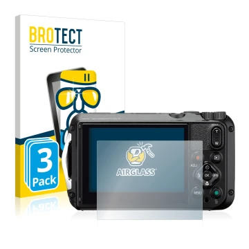 Vorderseite einer Produktverpackung mit dem Markenlogo BROTECT. Daneben ist das Gerät Ricoh WG-6 mit dem zugehörigen Displaysc