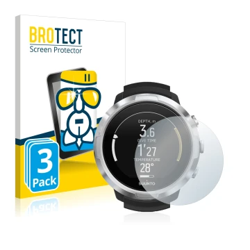 Vorderseite einer Produktverpackung mit dem Markenlogo BROTECT. Daneben ist das Gerät Suunto D6 Support mit dem zugehörigen Di