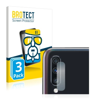 Vorderseite einer Produktverpackung mit dem Markenlogo BROTECT. Daneben ist das Gerät Samsung Galaxy A70 (NUR Kameraschutz) mi