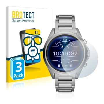 Vorderseite einer Produktverpackung mit dem Markenlogo BROTECT. Daneben ist das Gerät Emporio Armani Connected Exchange AXT200