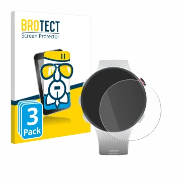 Vorderseite einer Produktverpackung mit dem Markenlogo BROTECT. Daneben ist das Gerät Garmin Forerunner 45S mit dem zugehörige