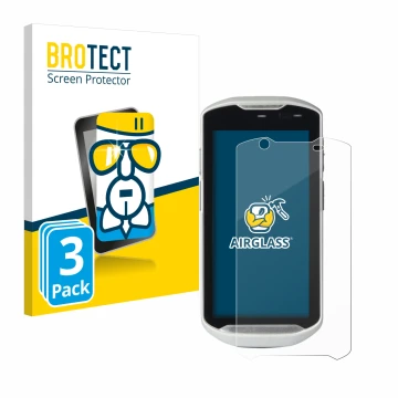 Vorderseite einer Produktverpackung mit dem Markenlogo BROTECT. Daneben ist das Gerät Zebra TC52-HC mit dem zugehörigen Displa
