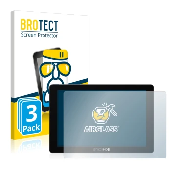 Vorderseite einer Produktverpackung mit dem Markenlogo BROTECT. Daneben ist das Gerät SmallHD 702 Touch mit dem zugehörigen Di