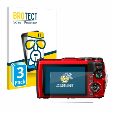 Vorderseite einer Produktverpackung mit dem Markenlogo BROTECT. Daneben ist das Gerät Olympus Tough TG-6 mit dem zugehörigen D