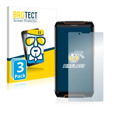 Vorderseite einer Produktverpackung mit dem Markenlogo BROTECT. Daneben ist das Gerät Cubot King Kong 3 mit dem zugehörigen Di