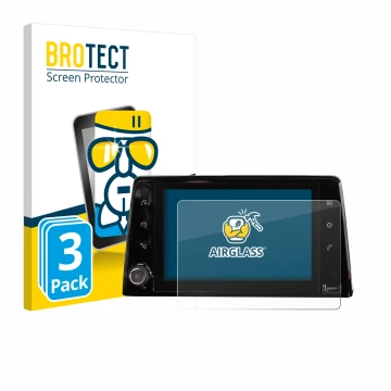 Vorderseite einer Produktverpackung mit dem Markenlogo BROTECT. Daneben ist das Gerät Peugeot Rifter 2019 Infotainment System 